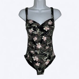 Nip Tuck Swim One Piece Bathing Suit Womens Sz 6 Black Pink Floral Multi Fit Cup